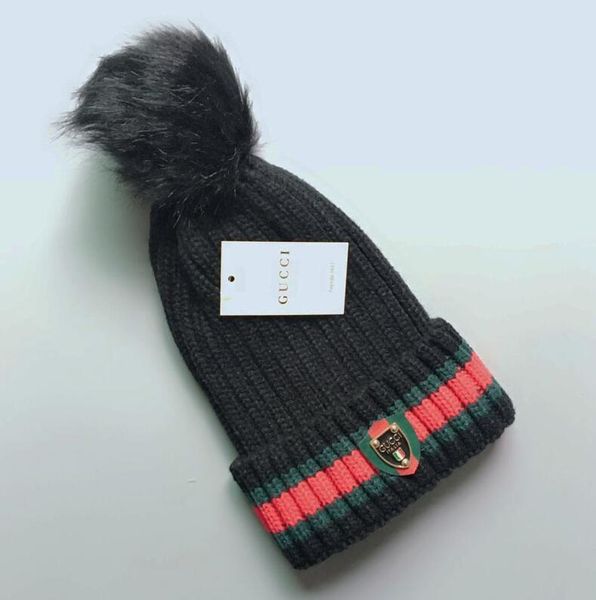 

trendy hats winter knitted fur poms beanie label luxury cable slouchy skull caps fashion leisure beanie outdoor hats b235, Blue;gray