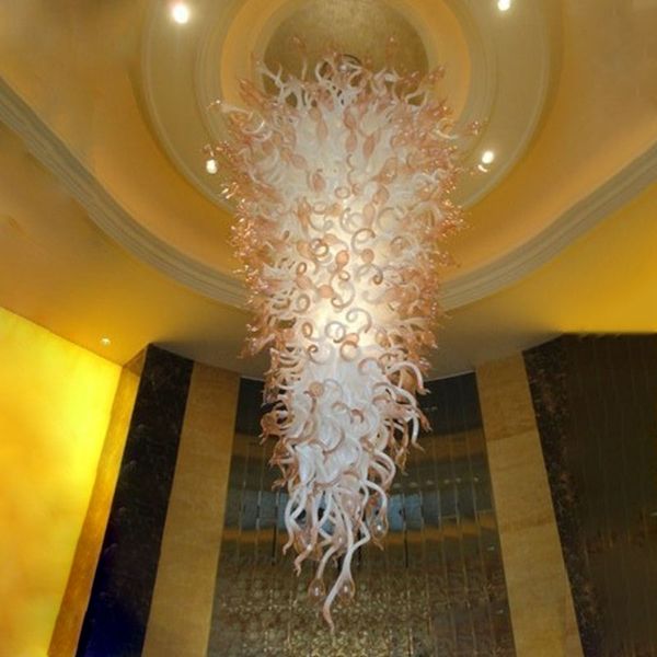 Lustres grandes modernos, cor branca desbotada 100% feito à mão, lustre de vidro soprado, iluminação para escada, lâmpadas de decoração de arte para casa de hotel
