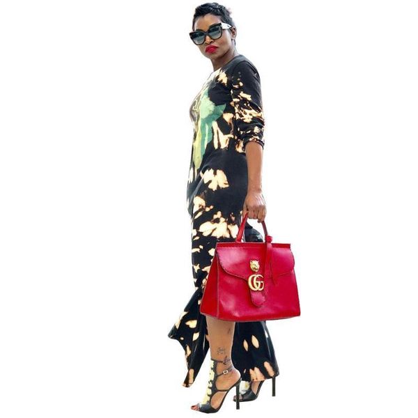 

pencil dresses casual spring long sleeved sheath dress women floral long dress o-neck split, Black;gray