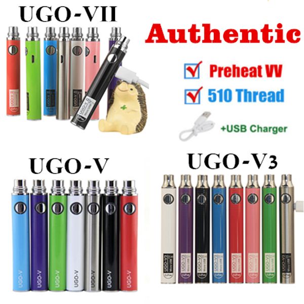 Autêntico ugo-v ii 2 ego 510 thread bateria vape caneta ugo v3 voltagem variável pré-aquecer kits evod micro usb passhrough batterys