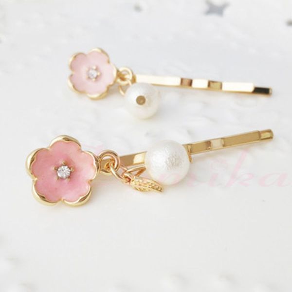 Fashion Handmade Sweet Pink Cherry Blossoms Pearl Imitation Hair