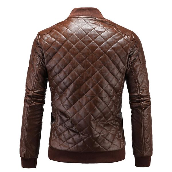 

men locomotive casual leather coat fashion lagging stand collar rhombus leather coat py1468, Black