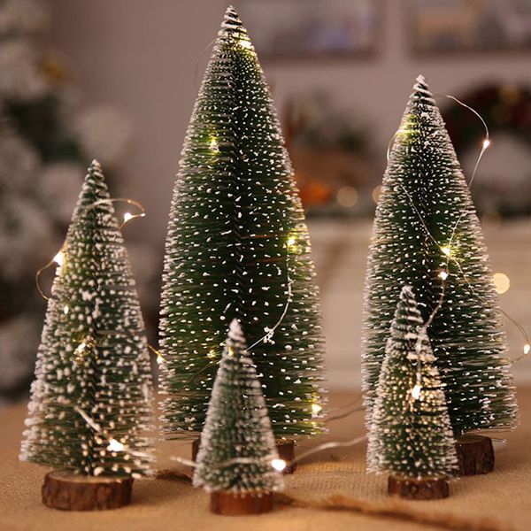 

1pcs village small diy christmas tree fake pine tree mini sisal bottle brush christmas santa snow frost house