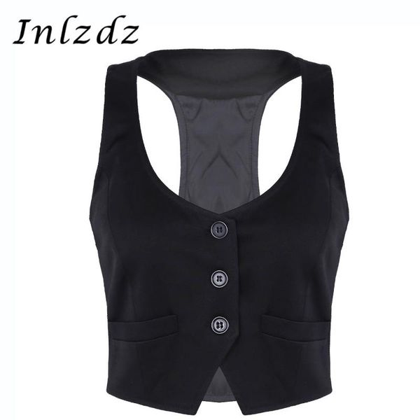 

women's waistcoats vest fashion v-neck sleeveless button down fitted racer back classic vest shirts separate waistcoat, Black;white