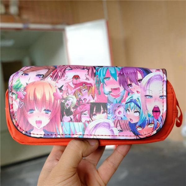 

anime ahegao pencil case canvas zip super big capacity pen bag makeup stationery pouch school supplies