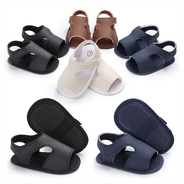 

2019 fashion summer baby boys sandals breathable baby boys faux leather anti slip sole flat shoe prewalker crib sandals new, Black;red