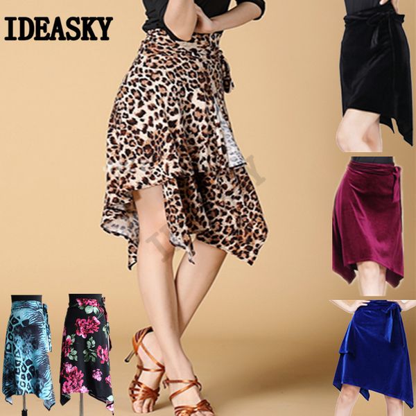 

leopard ballroom female lady latin skirt women practice wear cha cha/rumba/samba/tango performamnce stage professional, Black;red