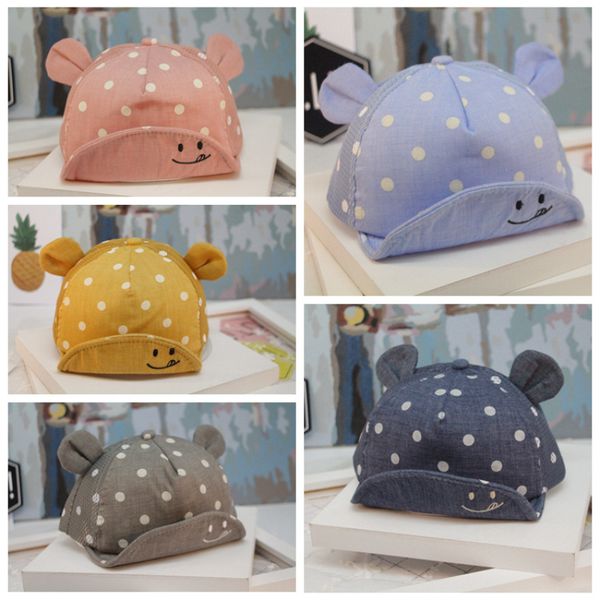 

newborn baby hat cotton cute polka dot sun hat mesh breathable baseball cap newborn pgraphy prop gift suncreen peaked cap, Yellow