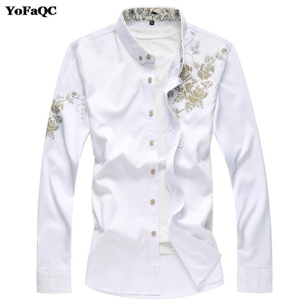 

yofaqc осень зима мода хорошее качество мужская рубашка с длинным рукавом camisa masculina китайский стиль мужская печать" цветок " рубашка, White;black