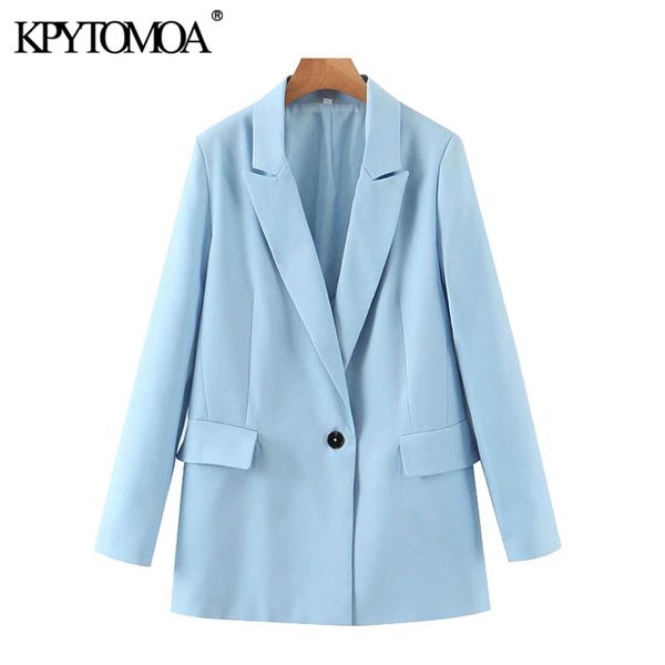 

kpytomoa women 2020 fashion office wear single button blazers coat vintage long sleeve pockets female outerwear chic, White;black