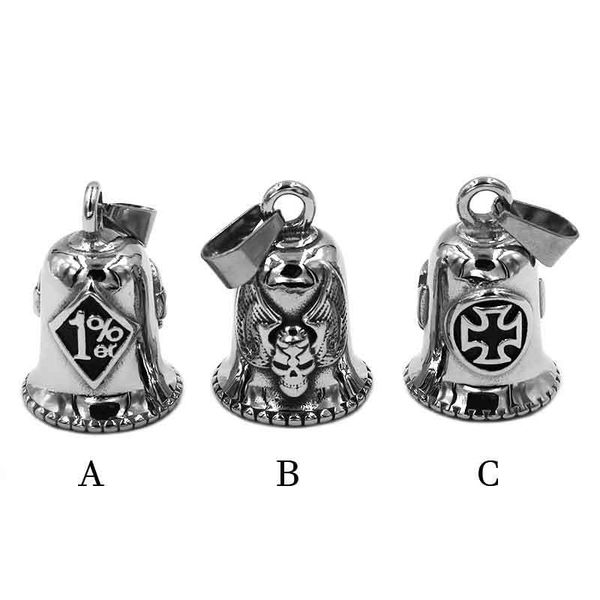 

one percent 1% er skull biker bell pendant stainless steel wing army cross lucky 13 pendant 506b (has steel ball,no bell sound, Silver