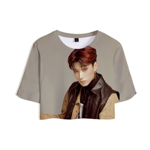 

ateez 3d printed women kpop crop fashion summer short sleeve t-shirts 2019 casual streetwear t shirts, White