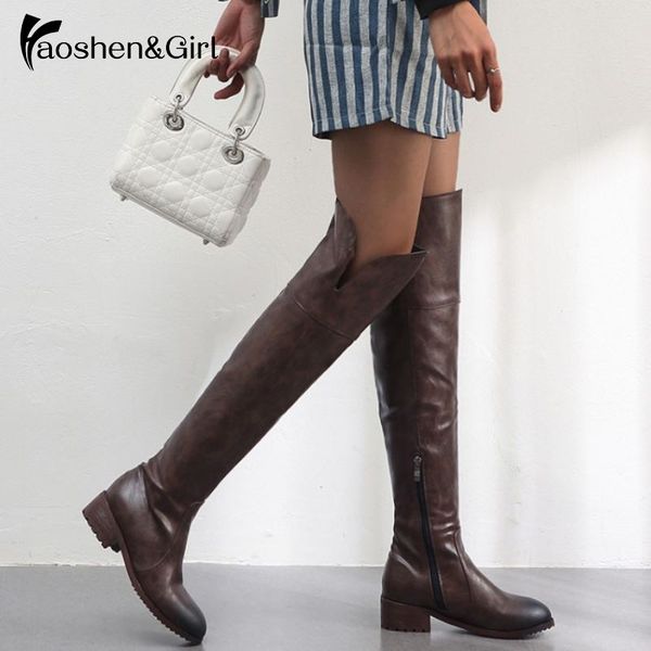 

haoshen&girl winter over knee boots for women's shoes square heels snow boots 2020 fashion black female shoes size 13