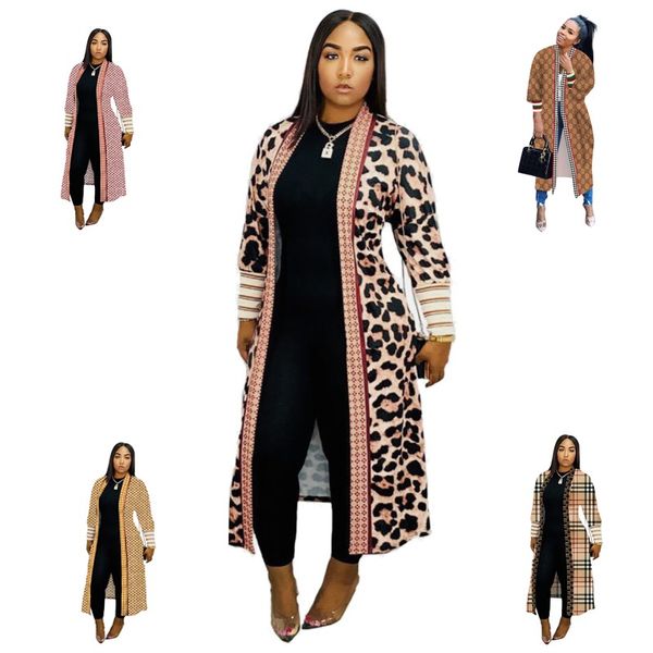 

winter women cardigan cape long trench coat leopard print duster geometric pattern long rib sleeve jacket fashoin designer clothes s-2xl, Black