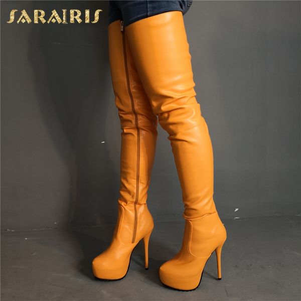 

sarairis brand design big size 35-47 women shoes woman party orange thin high heels over the knee boots, Black