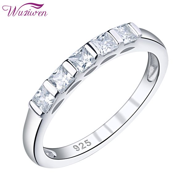 

wuziwen women's solid 925 sterling silver wedding band white princess cut zircon jewelry eternity rings for women, Golden;silver