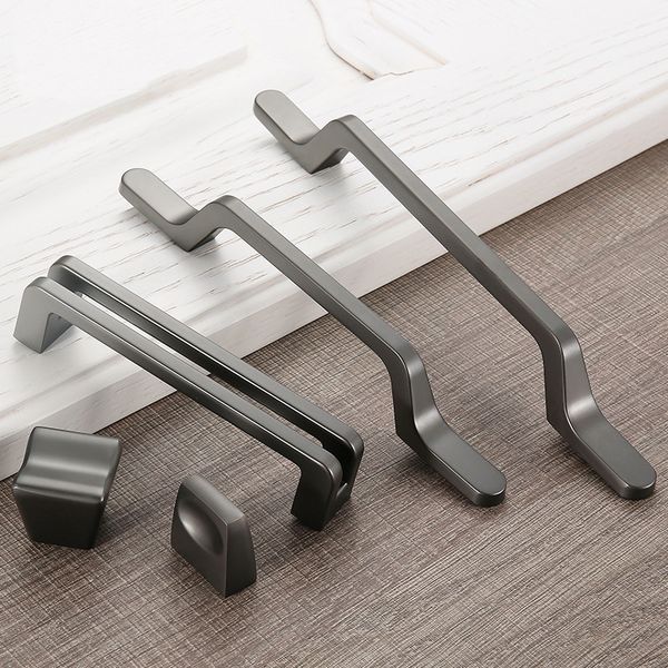 2019 Simple Grey Solid Door Handle Wardrobe Cabinet Drawer