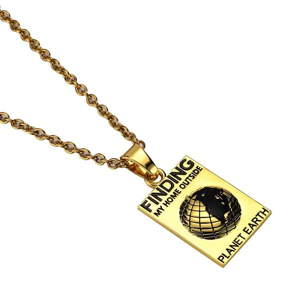 

mens iced out earth pendant designer necklace hip hop jewelry stainless steel gold silver link chain fashion punk necklaces for men gift