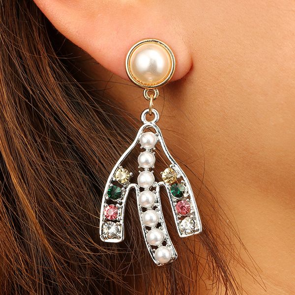

trendy colorful rhinestone pearl branch dangle earrings women fashion geometric earrings ladies ear jewelry brincos yg260, Silver