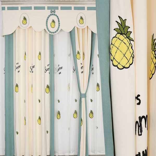 

pineapple embroidery stitching in nordic summer curtains for living dining room bedroom
