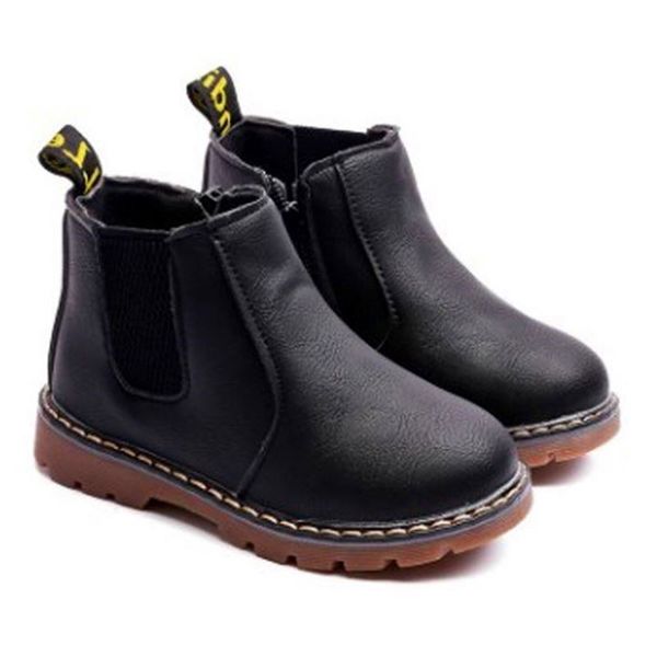 

new 2019 children ankle boots spring autumn kid leather boots waterproof non-slip boys girls cotton shoes winter baby snow, Black;grey