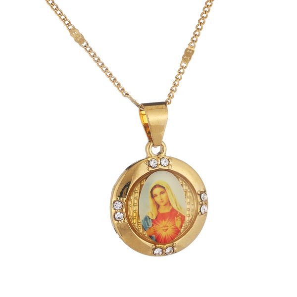 

trendy gold color catholic christian chain jewelry enamel blessed mother cameo virgin mary pendant necklace jewelry, Silver