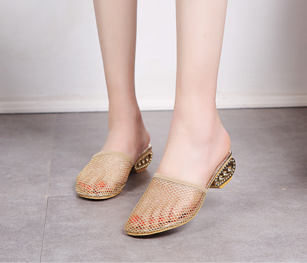 

2020 summer fashion fashion baotou square heel sandals net women's shoes popular trend comfortable, Black