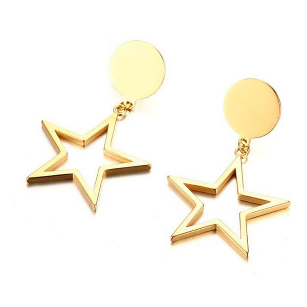 

womens 14k yellow gold plated stainless steel star tag drop dangle tassel earrings, Silver