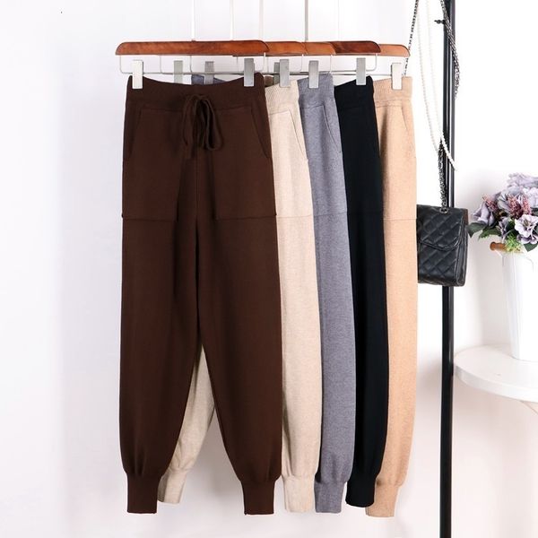 

women leggings casual pants casual women harem pants loose trousers for women knitted pants autumn winter color sweater trousers with, Black;white