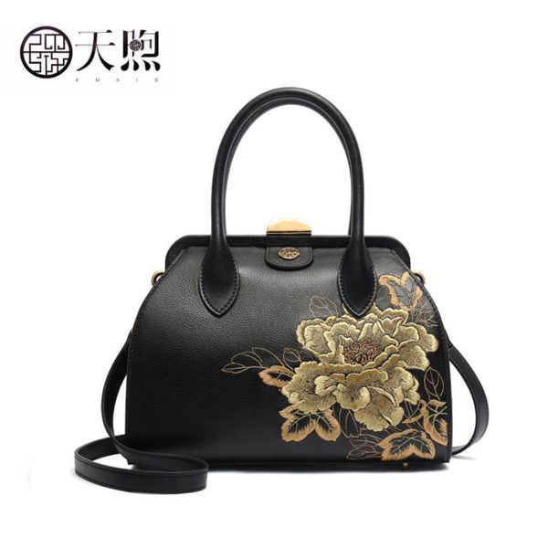 

pmsix new women genuine leather bag cowhide embroidery bag handbags luxury fashion tote women leather shoulder crossbody