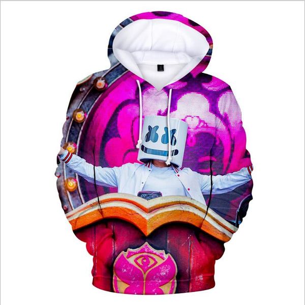 

marshmallow band 100 djmarshmello 3d digital printing hooded sweater hoodie man woman hoodie streetwear hip hop hoodie boy, Black
