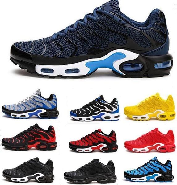

tn plus 2019 new designer mens kpu shoes breathable mesh chaussures homme tn sports shoes requin noir running shoes super size 40-47, Black