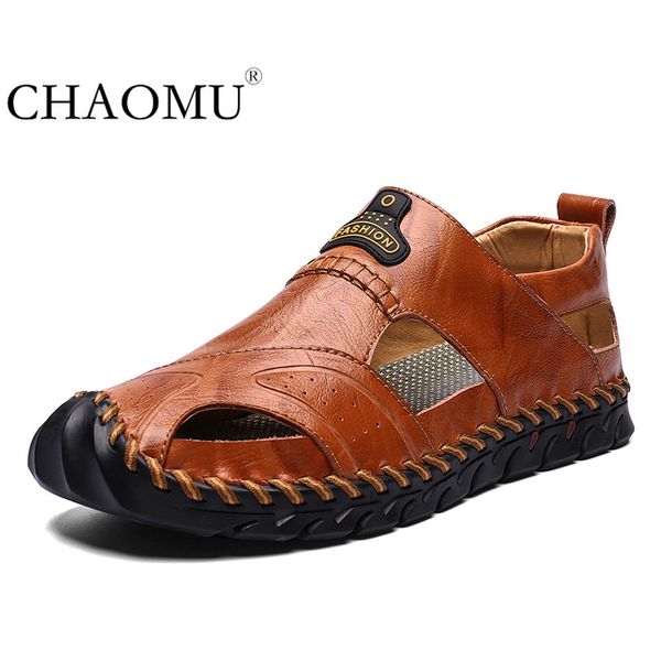 

sandals men's summer hollow holes shoes korean breathable large size leather outdoor casual men, Black