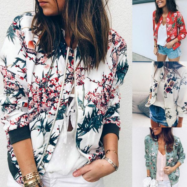 

print bomber jacket women flowers zipper up retro coat spring 2019 summer long sleeve basic plus size short biker jackets female, Black;brown