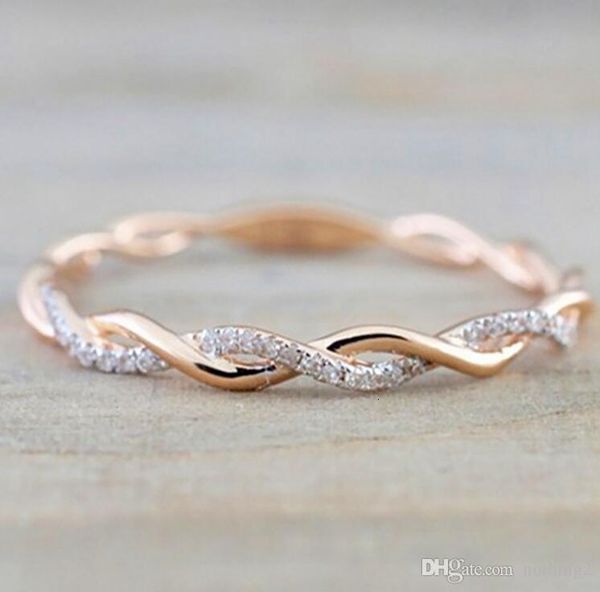 

luxury wedding rings jewelry new style round diamond rings for women thin rose gold color twist rope stacking in stainless steel, Silver