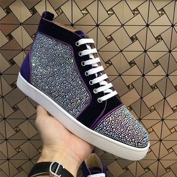 

Новая мода женщины Человек натуральная кожа красочные кружева-Up Rhinestone High Top Повсе