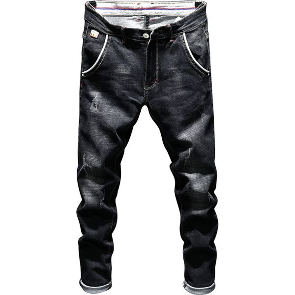 

hip hop denim jeans in two colors black and dark blue fashion men jeans small wrinkle motorcycle slim ac23