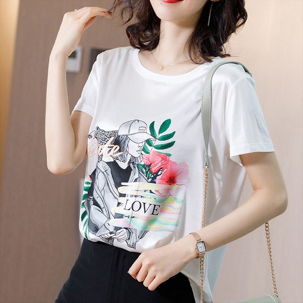 

2020 t-shirt women's short sleeve mulberry half sleeve loose foreign style white ins fashion and silk t-shirt silk