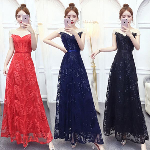 

real sbride toast clothing 2020 new long section was thin wedding back door banquet evening dress skirt dress, White;black