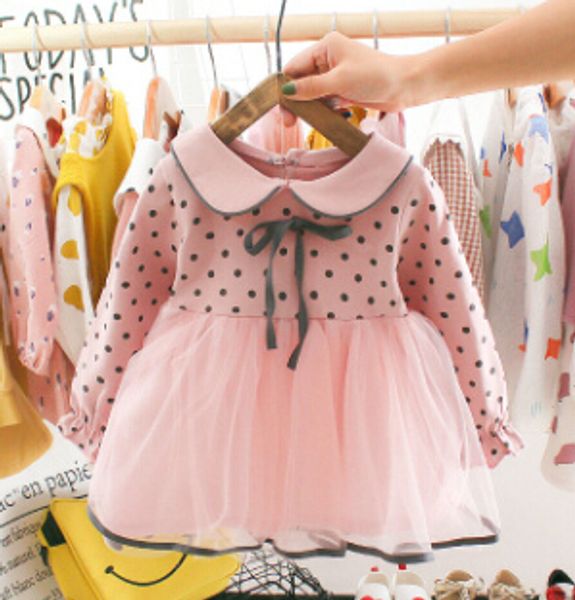 

baby girl dress girl dress toddler kids baby girls princess cute party dot tulle dress spring autumn clothing 0-4 years, Pink;blue