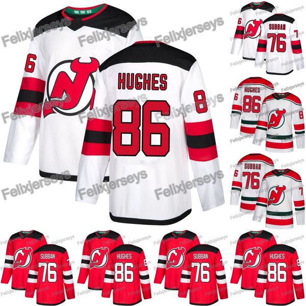 

76 P.K. Subban 86 Jack Hughes New Jersey Devils Hockey Jersey White Red Free Shipping
