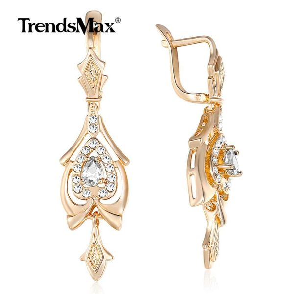 

women dangling earrings clear cz chandelier 585 rose gold drop earrings wedding party fashion jewelry ge271, Silver