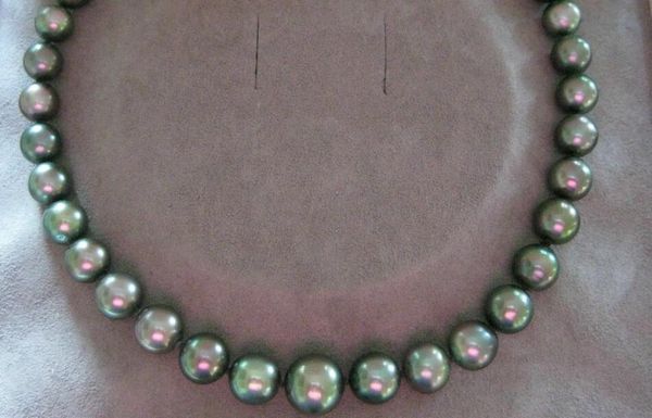 

huge 18"13-15mm tahitian genuine black gray green pearl necklace fine pearls jewelry, Silver