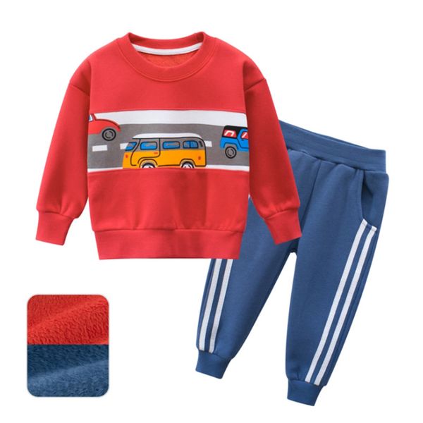 

biniduckling spring autumn toddler boy kids clothing set 100% cotton cartoon car long sleeve sweatshirt+pant sport suit for boy, White