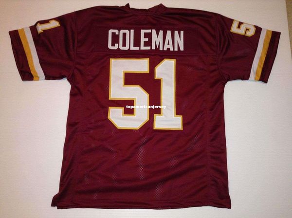 

retro custom sewn stitched #51 monte coleman burgundy mitchell & ness jersey s-5xl,6xl men's football jerseys running, Black;blue