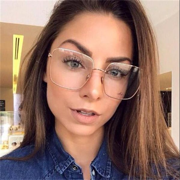 Rahmen Mode Brillen Weibliche Übergroße Quadratische Brillen Gold Brillengestell Klare Linse Brillen Optische Myopie Nerd Brille