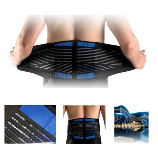 

adjustable neoprene double pull lumbar support lower elasticated back belt brace pain relief band waist, Black;gray