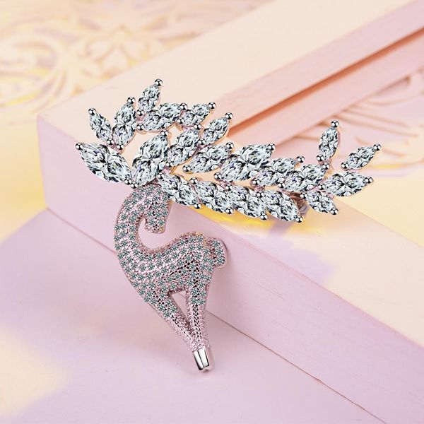 

agood silver plated rhinestone brooch for women christmas deer shape scarf pins for girls wedding party jewelry accessories, Gray