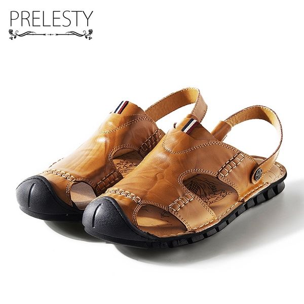 

prelesty summer mens closed toe sandals formal dress slip on shoes freash cool two style split cow leathers classical slippers, Black