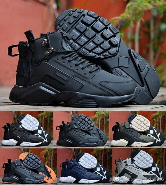 

2018 new air huarache 6 x acronym city mid leather trainers huaraches mens trainers running shoes men huraches sneakers hurache size 40-45, Black
